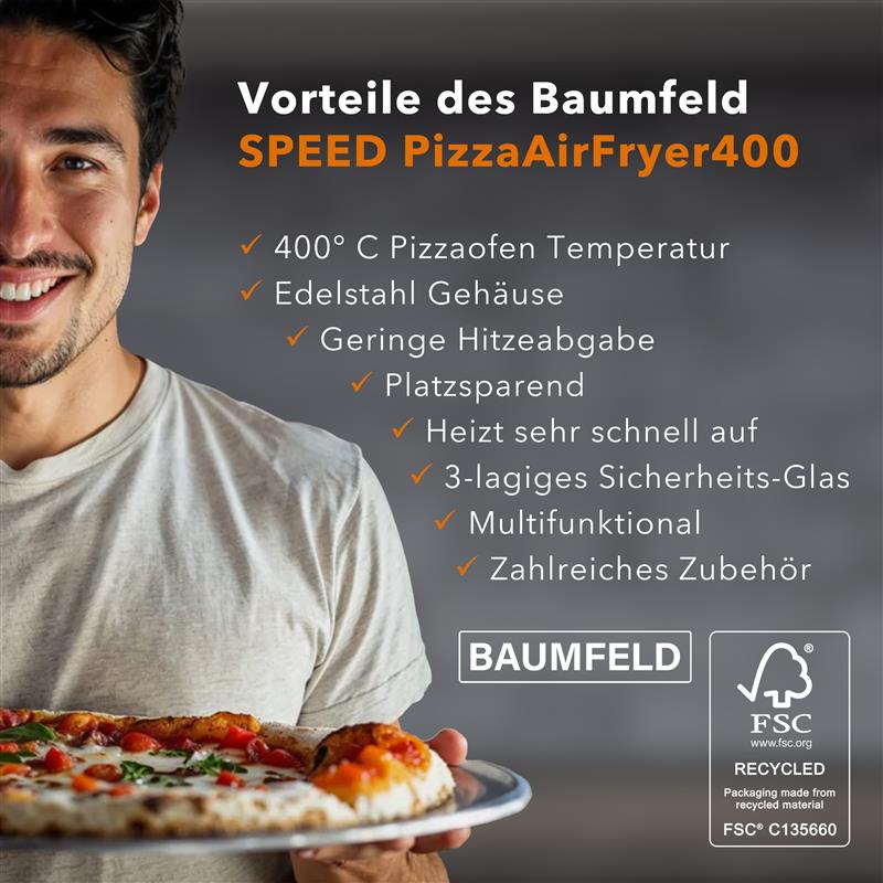 BAUMFELD PizzaAirfryer400 Pro – 12-in-1-Multifunktionsofen