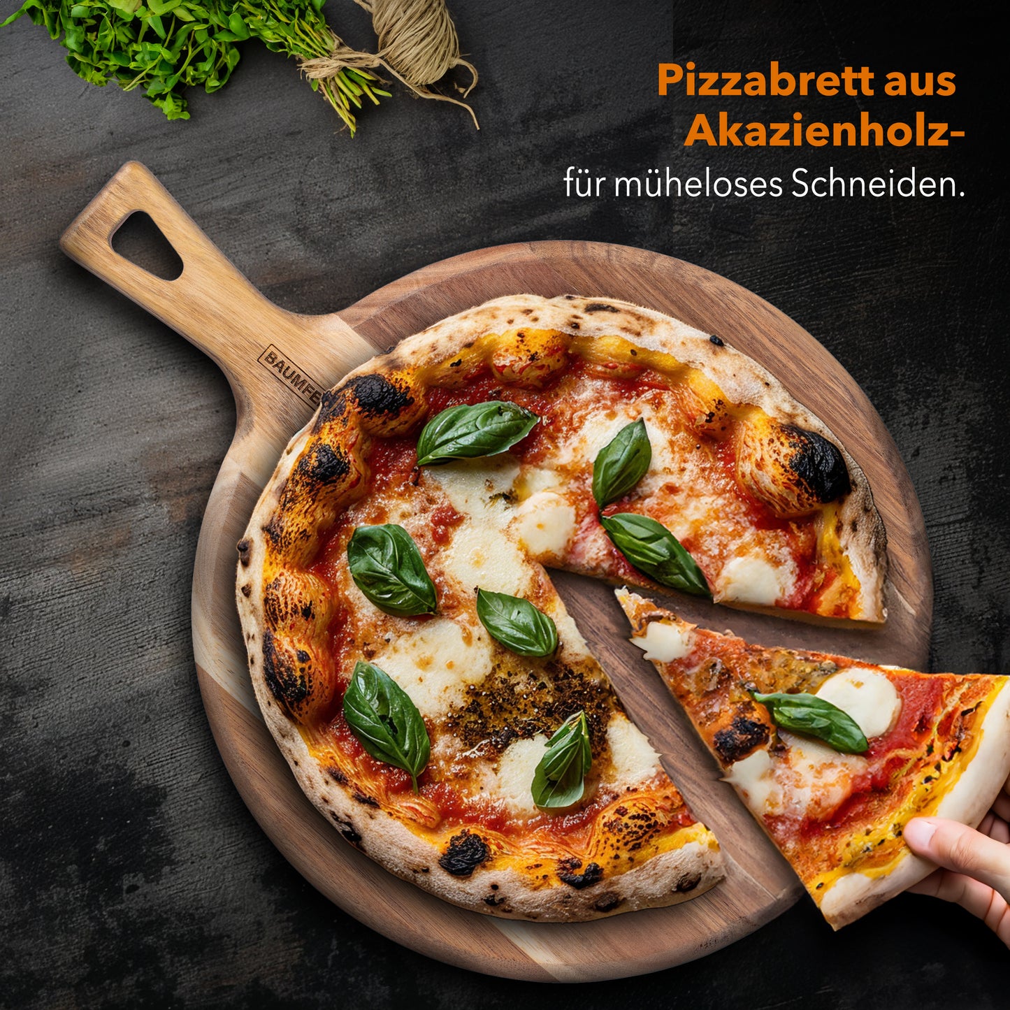 Baumfeld Pizzabrett rund aus Akazienholz – Stil und Funktionalität für deine Küche