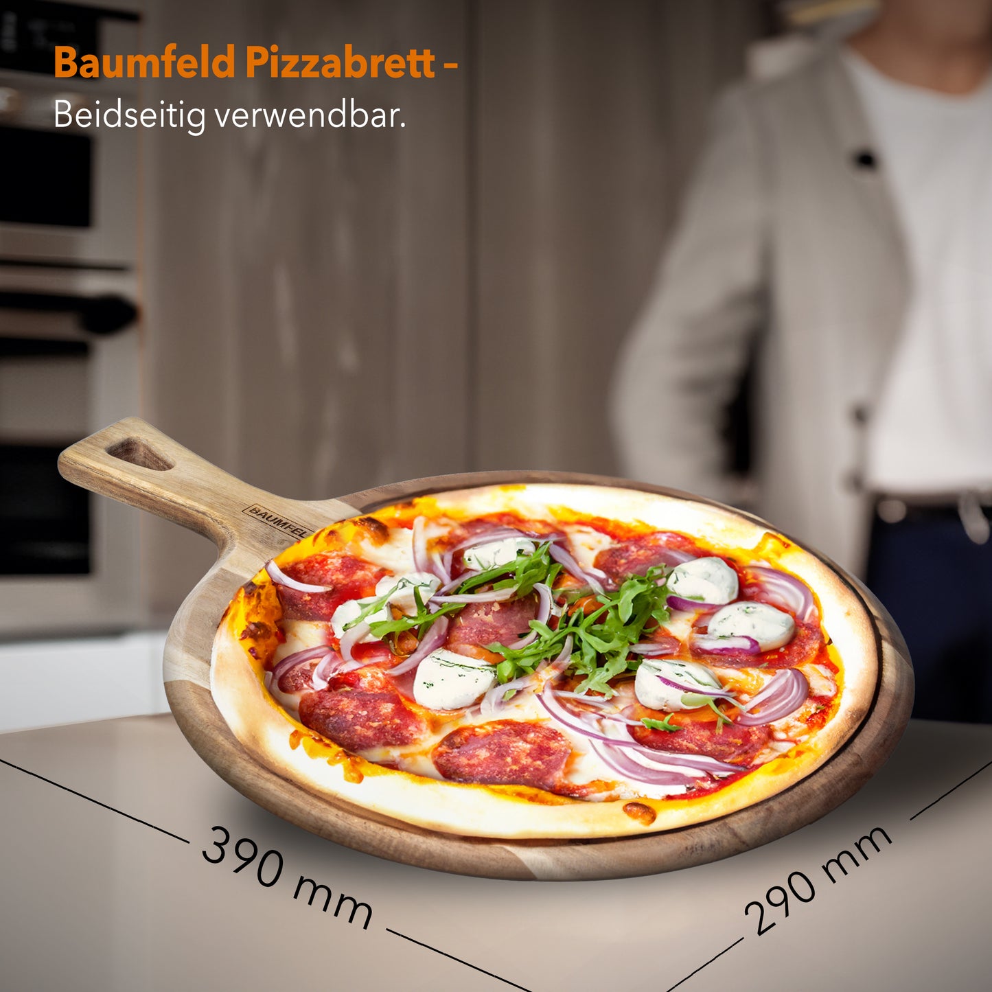 Baumfeld Pizzabrett rund aus Akazienholz – Stil und Funktionalität für deine Küche