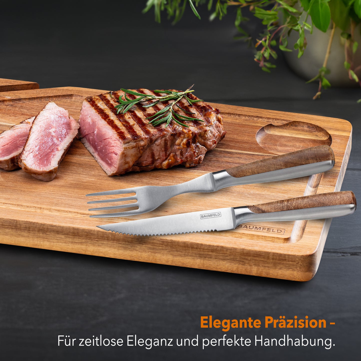 Baumfeld Premium Schneidebrett aus Akazienholz – Robust, beidseitig nutzbar, mit Saftrille
