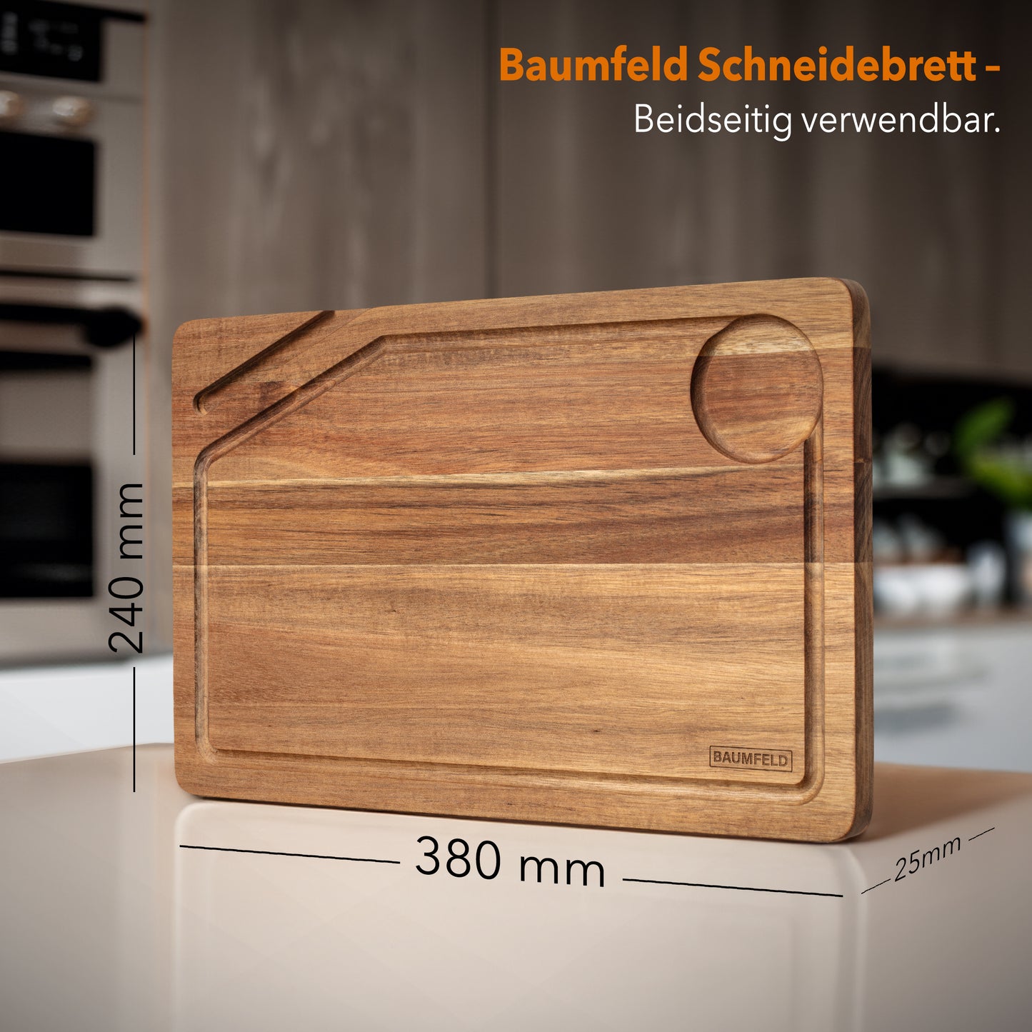 Baumfeld Premium Schneidebrett aus Akazienholz – Robust, beidseitig nutzbar, mit Saftrille
