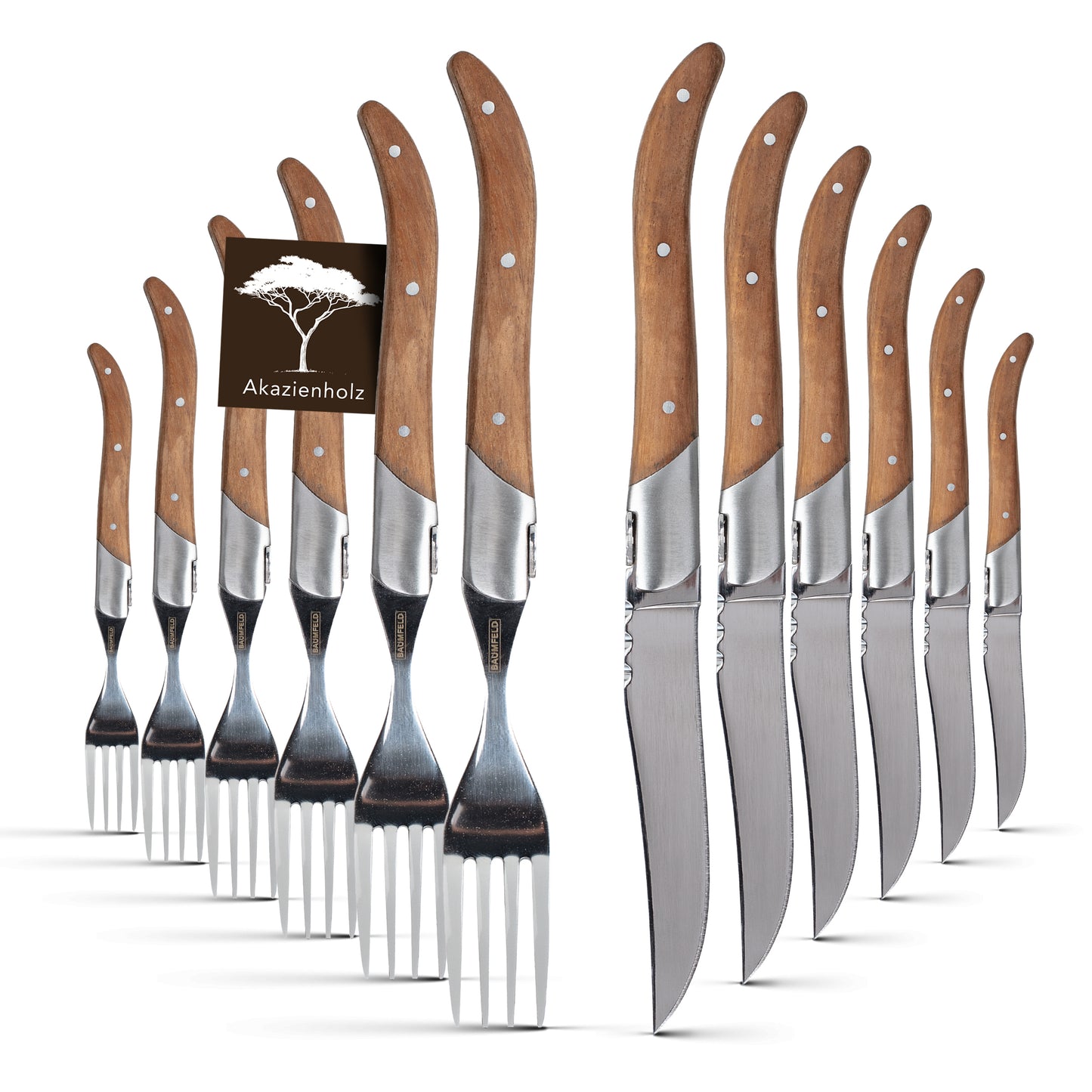 Baumfeld Steakbesteck-Set Laguiole für 6 Personen | Edelstahl & Akazienholz