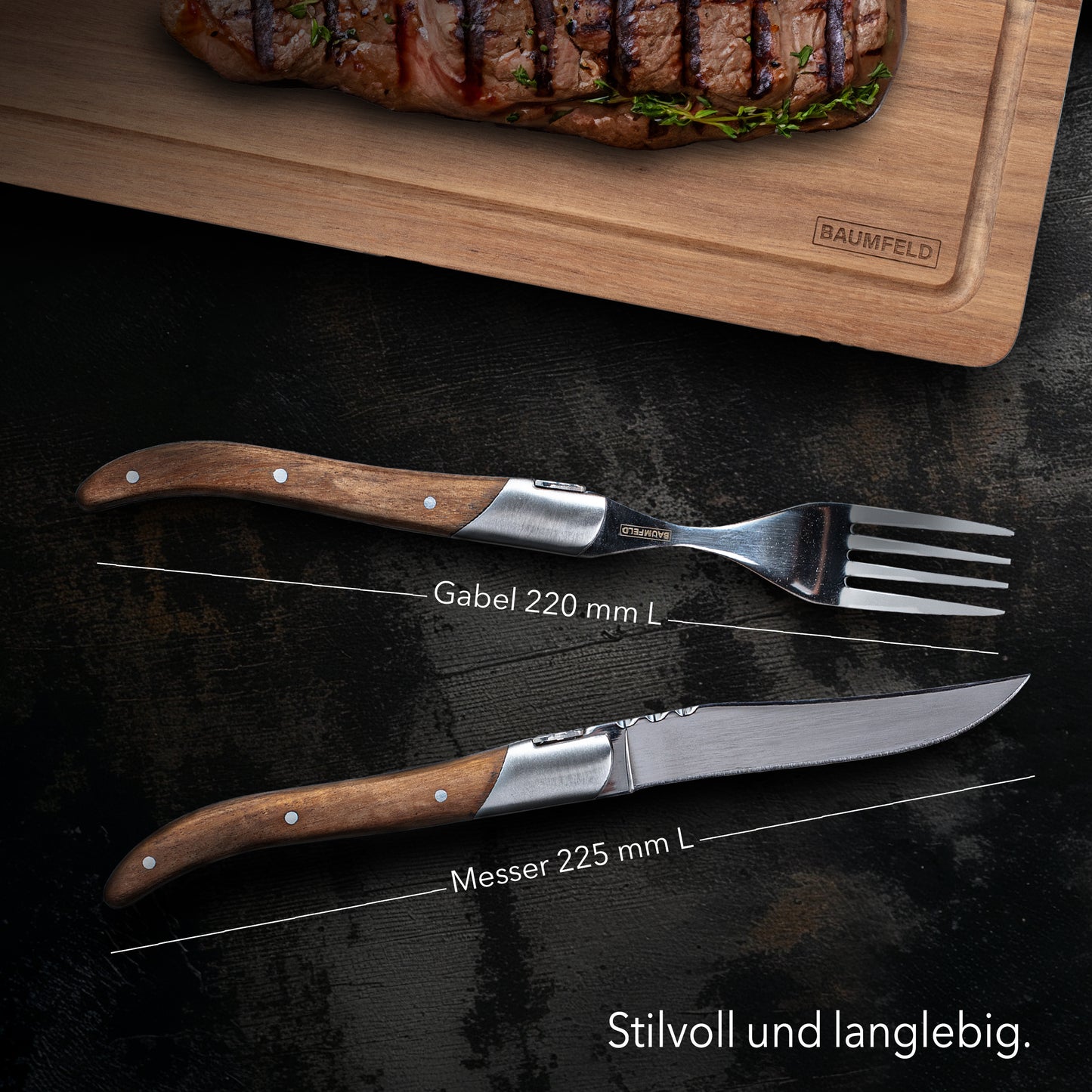 Baumfeld Steakbesteck-Set Laguiole für 6 Personen | Edelstahl & Akazienholz