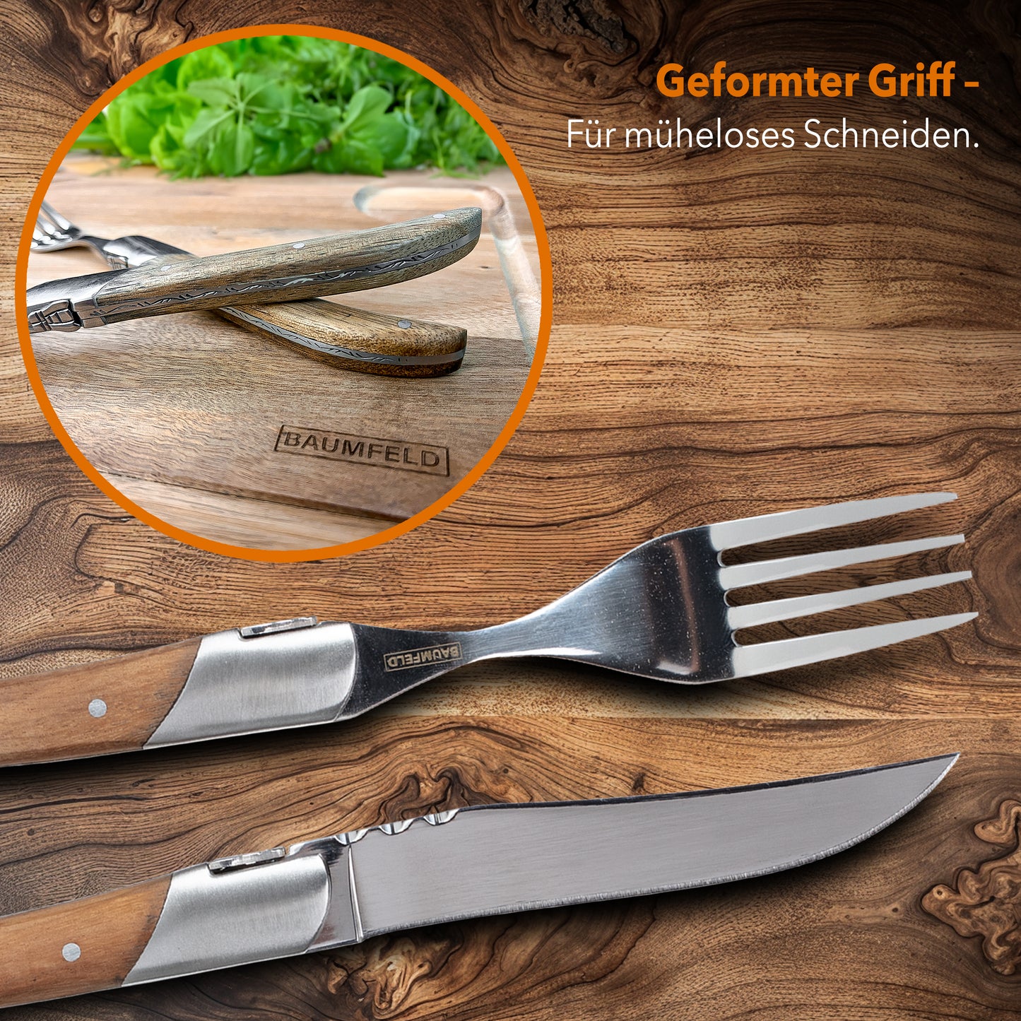 Baumfeld Steakbesteck-Set Laguiole für 6 Personen | Edelstahl & Akazienholz