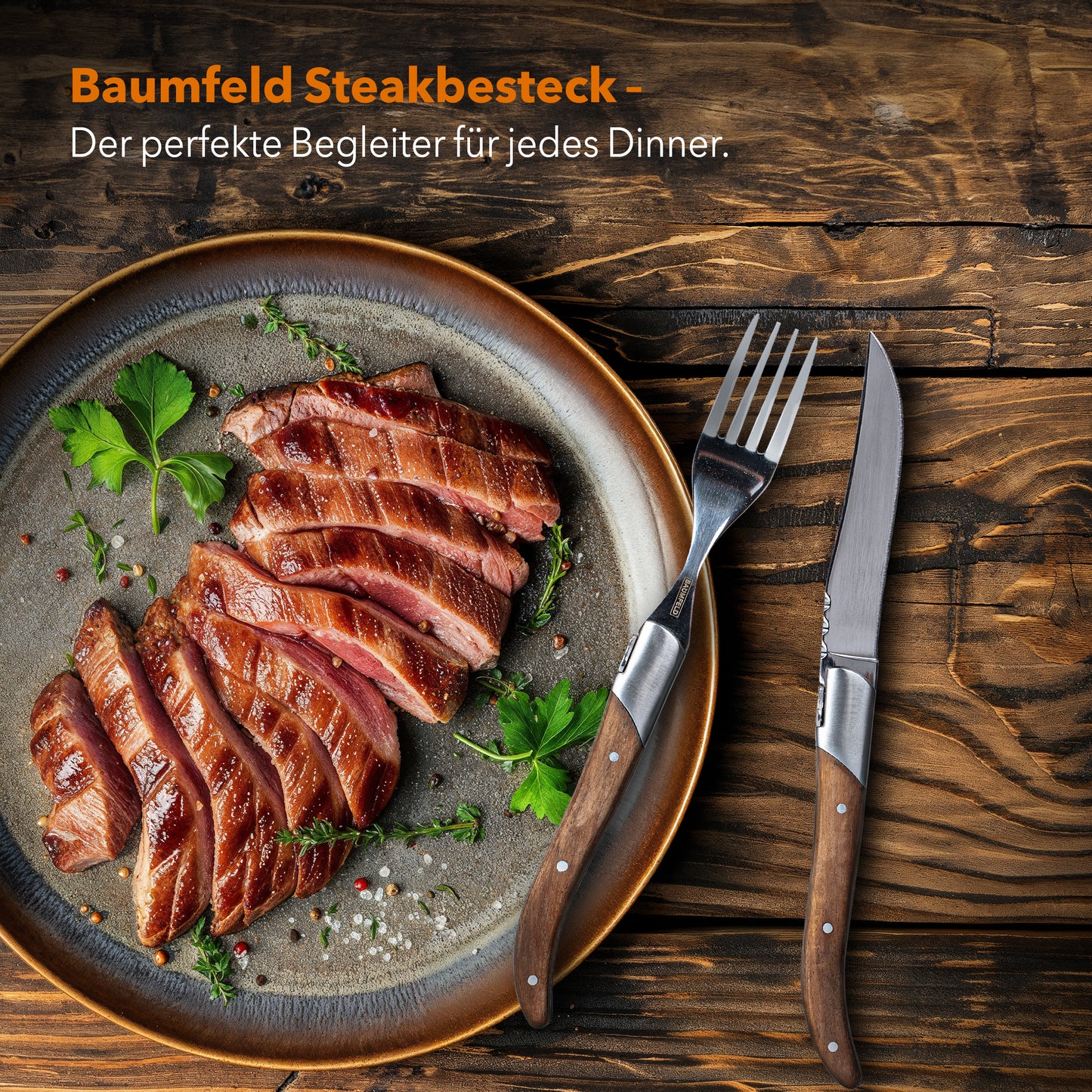 Baumfeld Steakbesteck-Set Laguiole für 6 Personen | Edelstahl & Akazienholz