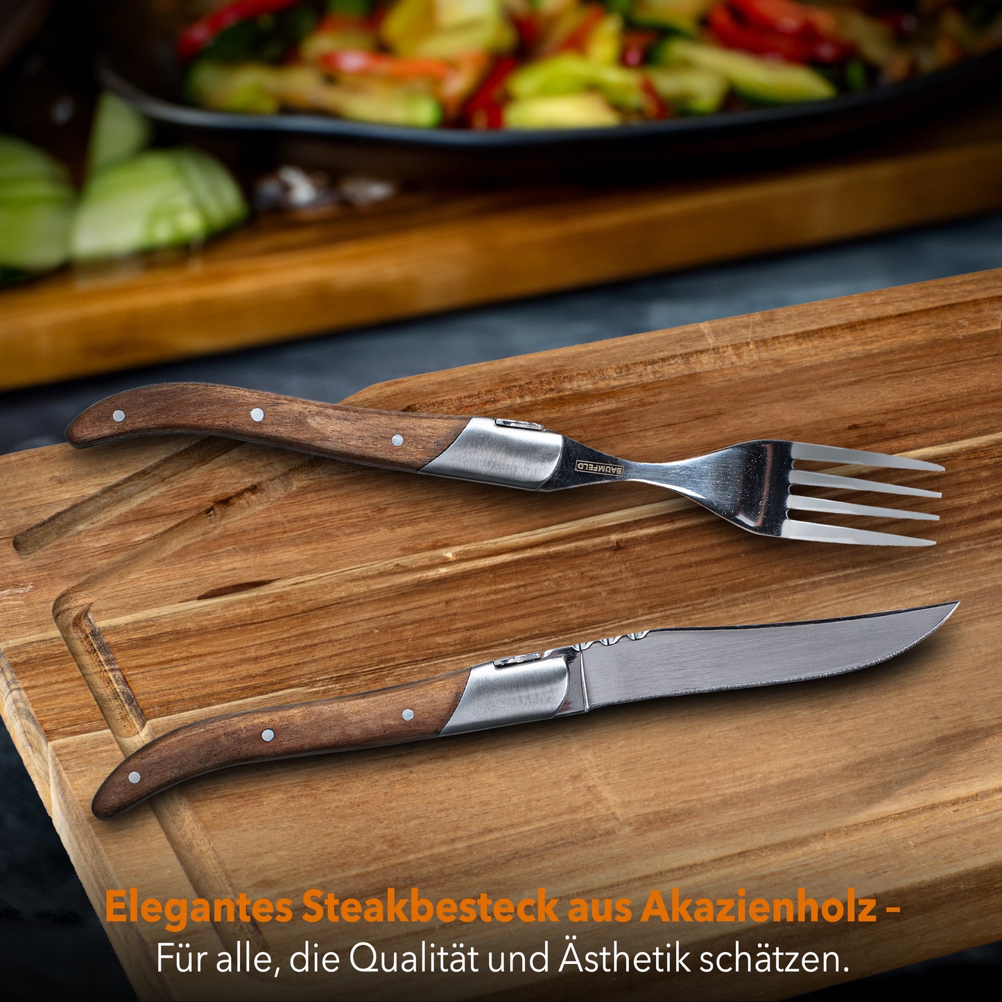 Baumfeld Steakbesteck-Set Laguiole für 6 Personen | Edelstahl & Akazienholz