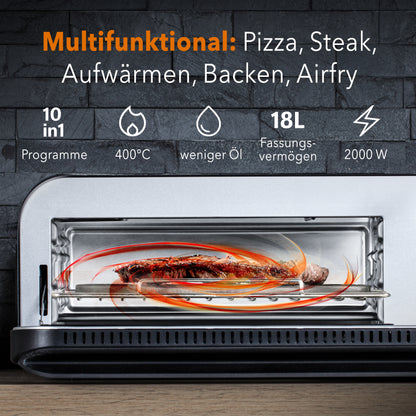 Baumfeld Pizzaofen Pro mit 8-teiligem Steak- und Pizzabesteck – Dein perfektes Set für Pizza- und Steakgenuss zu Hause