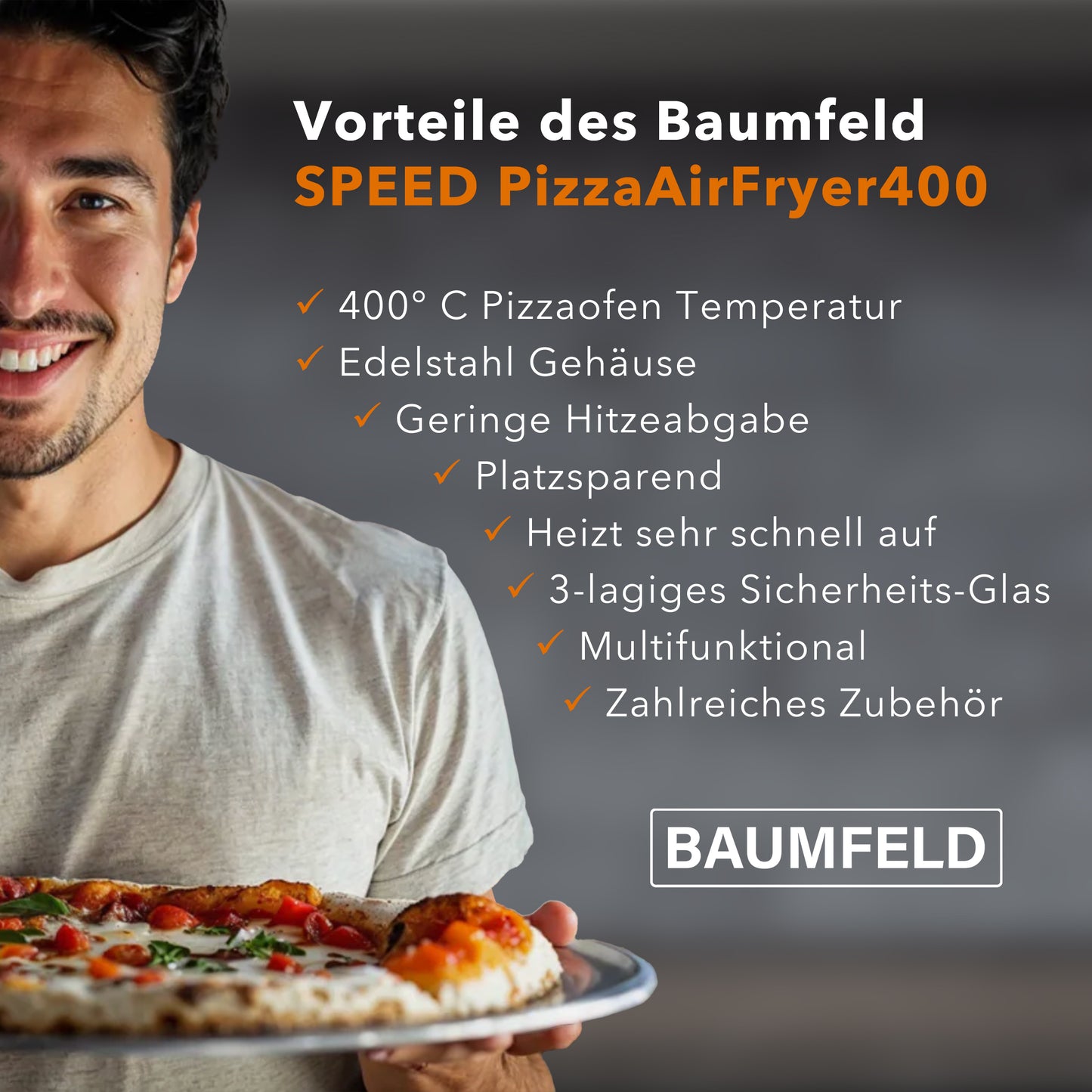 Baumfeld Pizzaofen Black mit 8-teiligem Steak- und Pizzabesteck – Dein perfektes Set für Pizza- und Steakgenuss zu Hause