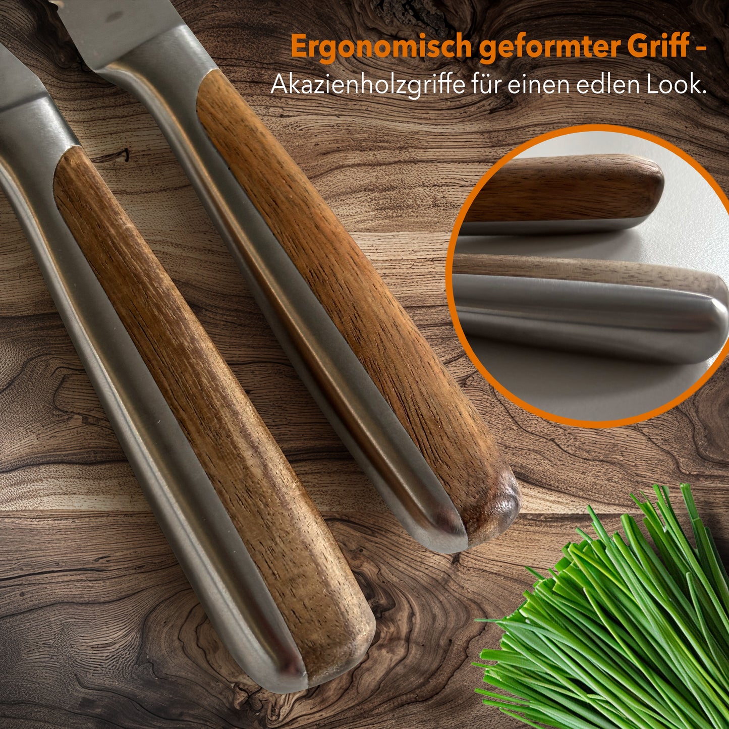 Baumfeld Steakbesteck-Set für 4 Personen | Edelstahl & Akazienholz | Zeitloses Design