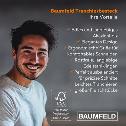 Baumfeld 2-teiliges Tranchierbesteck Set, Silber – Fleischgabel und Fleischmesser mit Edelstahlklingen und Keramikbeschichtung